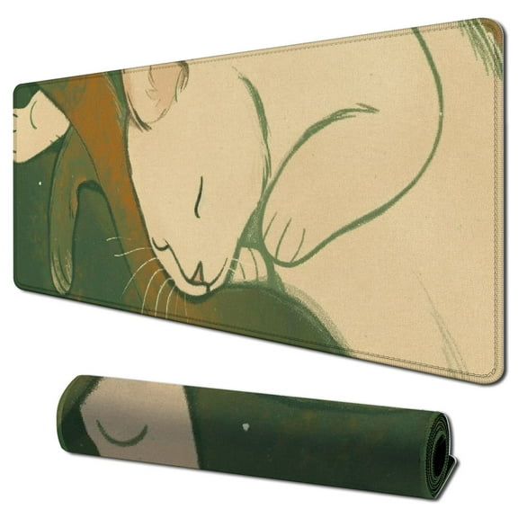nygtbtfer Cute Sleeping Cats Desk Mat Desk Pad, Minimalist Boho Mouse Pad Cream Tan Gaming Deskmat, Large Keyboard Mat, Office Decor Desk Accessories for Women 31.5x11.8 in