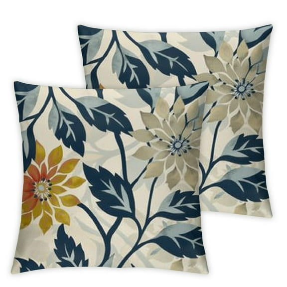 nygtbtfer  Dark Light Blue Flower Pillow Covers  Set of 2 White Grey Colored Throw Pillows Outdoor Spring Decor for Living Room Sofa Patio Funiture Garden Floral Polyester Pillow Covers White