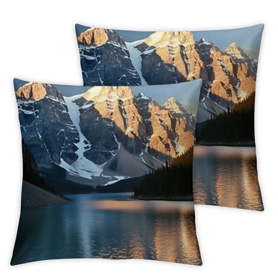 nygtbtfer Decorative Cushion Cover Pillowcase Rock Fiery Scenic Sky Sunset Travel Lake Glacier Moraine Banff Park Scenery Nature Design Natural Soft Throw Pillows Covers 24x24in