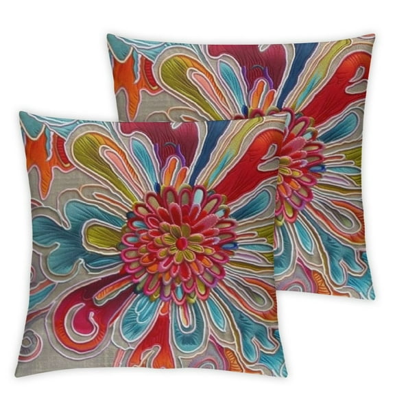 nygtbtfer - - Decorative Pillow Crewel Flower - Orange, Yellow, Blue, Red, Teal White