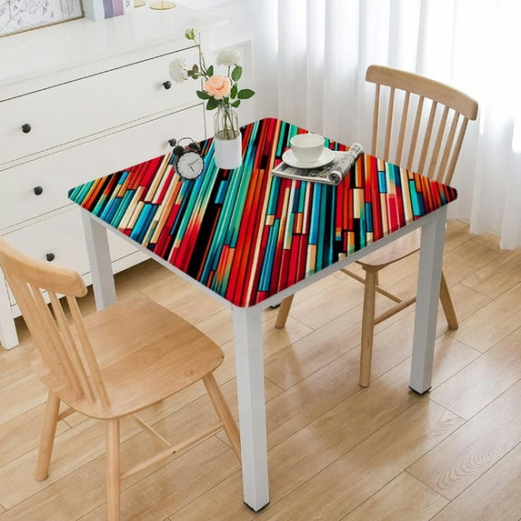 nygtbtfer Decorative Rectangle Table Cloth , Traditional Blankets Colorful Stripes Polyester Tablecloth Kitchen Table Cover for Dining BBQ Picnic Coffee Table Elastic Edge