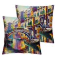 thumbnail image 1 of nygtbtfer Decorative Throw Pillow Cover Gondola Style Venice Italy Artwork Italian Holiday Pictorial Famous Painting Vintage Travel City Pillow Cover Pillow Case for Couch Bed Car Sofa White, 1 of 7