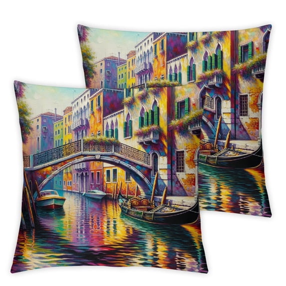 nygtbtfer Decorative Throw Pillow Cover Gondola Style Venice Italy Artwork Italian Holiday Pictorial Famous Painting Vintage Travel City Pillow Cover Pillow Case for Couch Bed Car Sofa White
