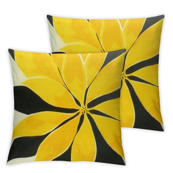 nygtbtfer Decorative Throw Pillow Cover Indoor Outdoor Water Resistant Canvas Vivid Yellow Grey Black Blooming Flower Set of 2 White