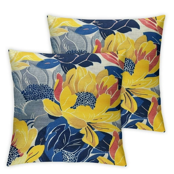 nygtbtfer Decorative Throw Pillow Covers Set of 2 Blue Yellow Pillow Covers Couch Pillow Covers for Sofa Living Room Outdoor Throw Pillow Cover Linen Floral Flower Farmhouse Pillowcase White