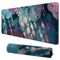 nygtbtfer Desk Mat Neon Blue Large Extended Gaming Mouse Pad Cute Ocean Moon Mats Computer Laptop Keyboard Mouse Mat Desk Pad , Desktop Protector for Women with Stitched Edges 31.5x11.8 in