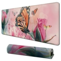 nygtbtfer Desk Mat,Spring Pink Rose Floral Butterfly Mouse Pad Large Gaming for Desk,Non-Slip Rubber Base Mousepad 31.5x11.8 in