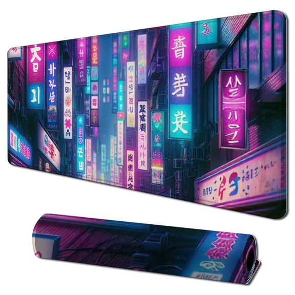 nygtbtfer Desk Mat Street Japanese , City Desk Mat for Desktop Pad XXL Gaming Mouse Pad for Computer Office Keyboard Laptop Pad