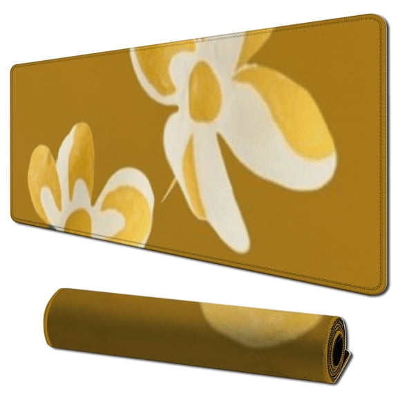 nygtbtfer Desk Mat, Vintage Groovy Yellow Flowers Extended Gaming Mouse Pad Large, Big Desk Mat with Non-Slip Base and Stitched Edge, Long Computer Keyboard Mouse Mat for Home Office Work 31.5x11.8 in