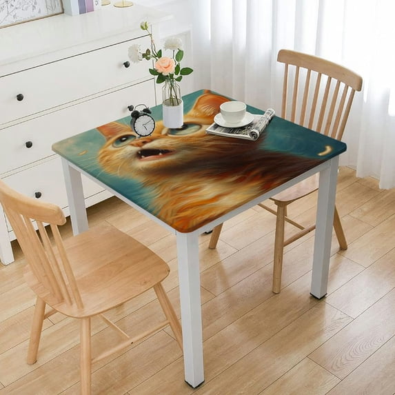 nygtbtfer Diving Cat Table Cloth Greaseproof Elastic Tablecloths for Table Cloth for Fits forTable white