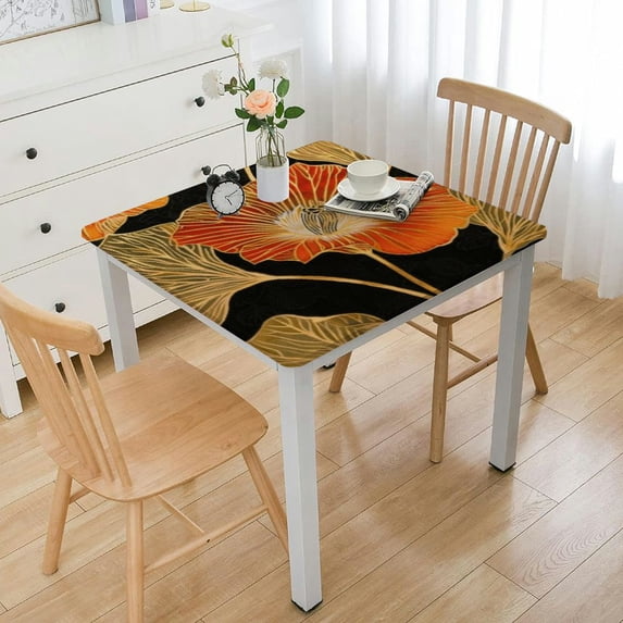 nygtbtfer with Elastic Edge, Square Fitted Table Cloth, Wipeable Table Cover for Indoor Party Kitchen Dinner Fits Diameter Square Table, Colorful Flowers white