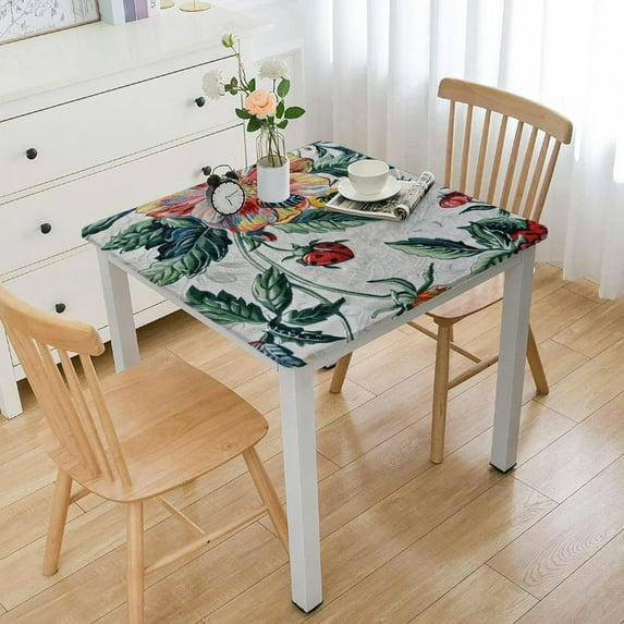 nygtbtfer English Berry Garden Heavy Vinyl Flannel Backed Tablecloth, Strawberry Garden Floral Indoor/Outdoor Wipe Clean Picnic, Kitchen, Dining Room Tablecloth