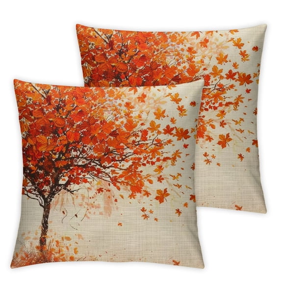 nygtbtfer Fall Decorations Tree Throw Pillows Cover Set of 2 Thanksgiving Orange Outdoor Pillow Covers Linen Decorative Pillow Case for Home Bedroom Couch Sofa Decor White