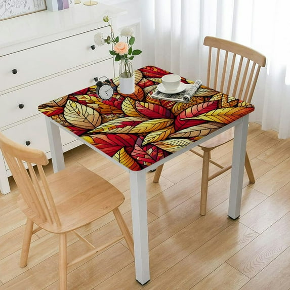 nygtbtfer Fall Foliage Bordered Fabric Fall Thanksgiving Tablecloth, Swirling Leaves Easy Care Stain Proof, Wrinkle Resistant Tablecloth