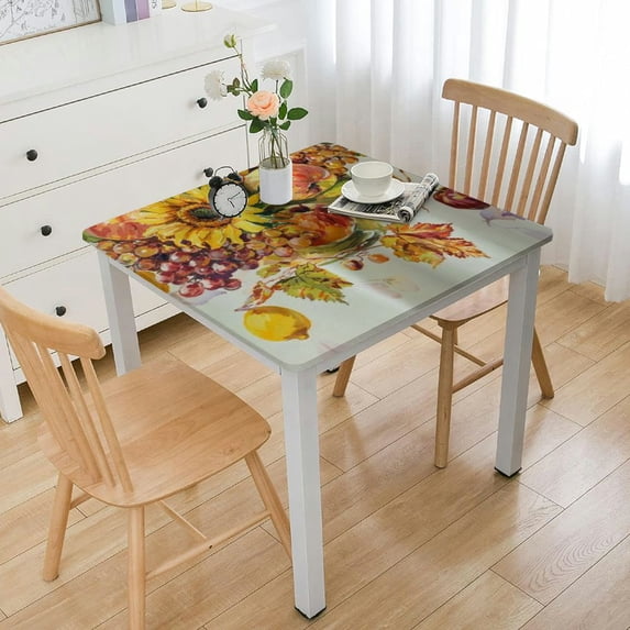nygtbtfer Fall Pumpkin Fruit Tablecloth Washable Wrinkle Free Table Cloths Cover Mat for Parties Dining Room Kitchen Elastic Edge White