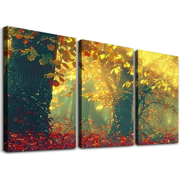 nygtbtfer  Fall Woodland Landscapes SINGLE Canvas Art Print Box Framed Picture Wall Hanging - Hand - Framed And Ready To Hang 12x16x3pcs