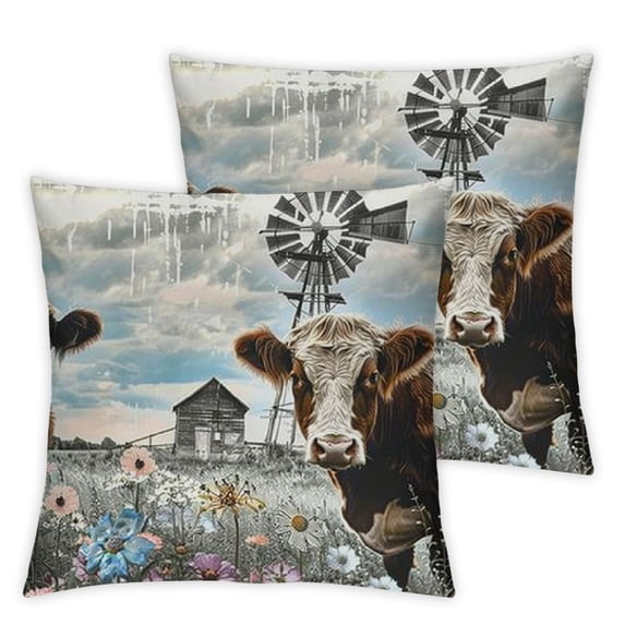nygtbtfer Farm Animals Throw Pillow Covers set of 2,Garden Windmill Decor Pillow Covers Rustic Lodge Cushion Covers Wildlife Animal Farm House Accent Pillow Cases White