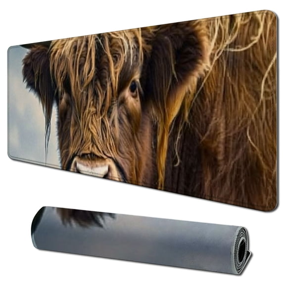 nygtbtfer Farmhouse Cow Mouse pad for Office, Cute Farm Animals Cattle in Fall Grassland Country Style Rustic Non-Slip Rubber Base Computer Mousepad Personalized for Wireless Mouse 31.5x11.8 in