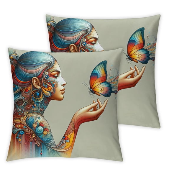 nygtbtfer Feminine Throw Pillow Cushion Cover, Girl's Silhouette with Flowers on Her Hair Floral Ornaments Meditation Spa Art, Decorative Rectangle Accent Pillow Case White