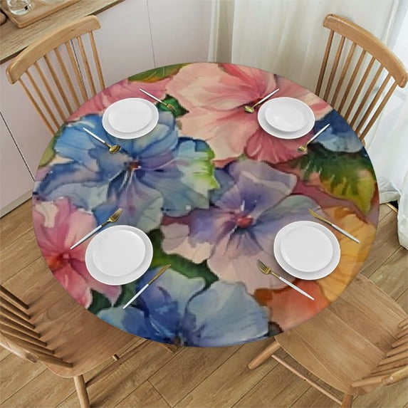 nygtbtfer Fitted Round Tablecloth with Elastic Edge Wipe Clean Vintage Pink Hydrangea Flowers Table Cloth for Outdoor/Indoor Use,Fits Round Tables 38-42
