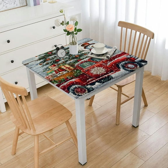 nygtbtfer Fitted Table Cover for Dining Tables,Elastic Edged Tablecloth Farm Christmas Truck with Waterproof Tables Cover Cloths for Party,Banquet,Wedding Theme Wood Plank 36*36