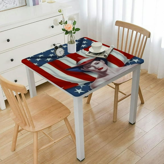 nygtbtfer Fitted Tablecloth, American Flag Circle Table Cover Waterproof Table Cloth with Elastic Edge,Red Blue Stars Stripes Outdoor Tablecloths for Kitchen Picnic Patio Indoor 36*36