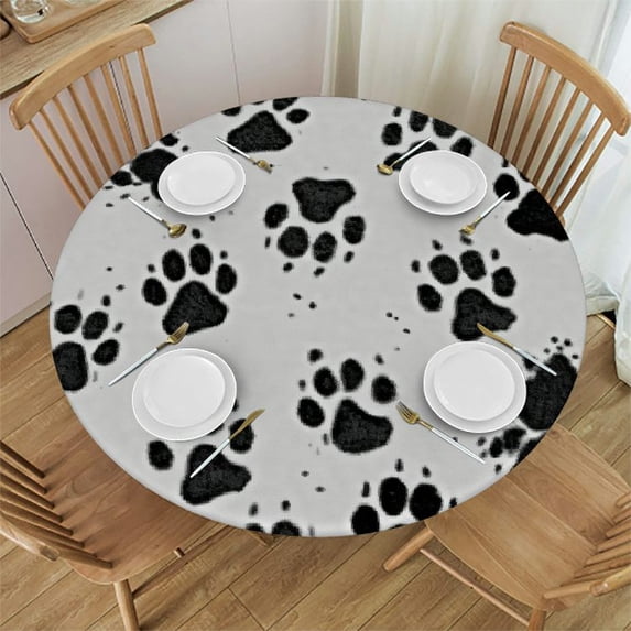 nygtbtfer Fitted Tablecloth Animal Tracks Paw Footprints Round Tablecloths with Elastic Edge 38-42