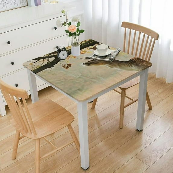 nygtbtfer Fitted Tablecloth, Autumn Landscape Table Cloth with Elastic Edged, Waterproof Wipeable Table Cover Fits Tables 36*36