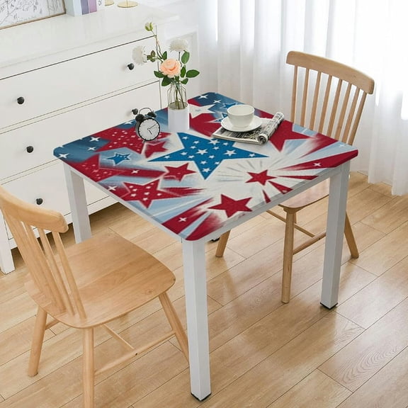 nygtbtfer Fitted Tablecloth with Elastic Edge American Flag Stripes Patio Table Cover Cloth Patriotic Stars Red Tablecloth for Party Fits Tables up to Diameter 36*36