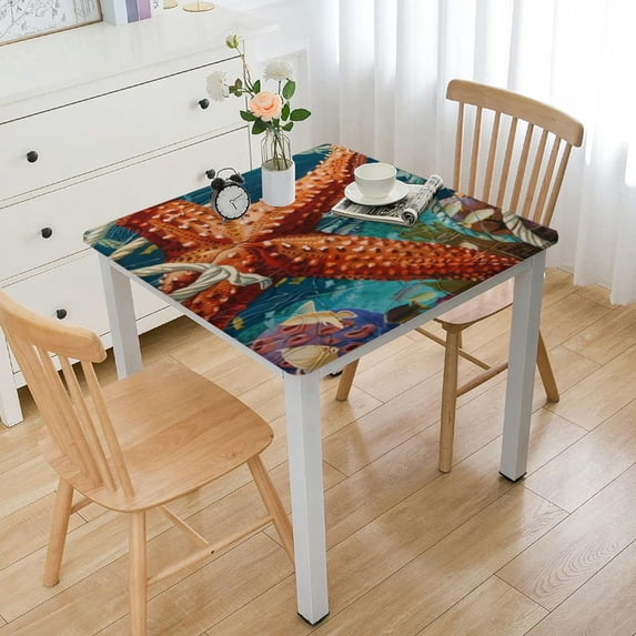 nygtbtfer Fitted Tablecloth with Elastic Edge, Fitted Table Cloth, Wipeable Washable Indoor Outdoor Table Cover for Party Kitchen Dinner Fits Table, Rope Fishing Net white