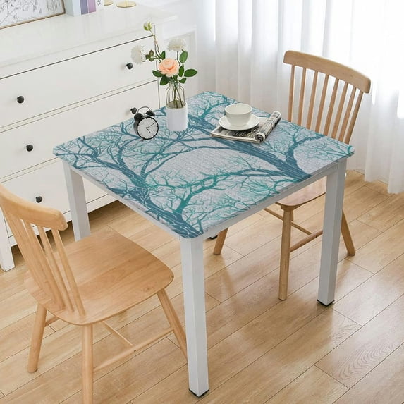 nygtbtfer Fitted Tablecloth Elastic Edged Table Cover,Abstract Teal Grey Tree Branch Wipeable Table Cloths for Kitchen Dining Party Fit up Tables,Seamless Plant Twig