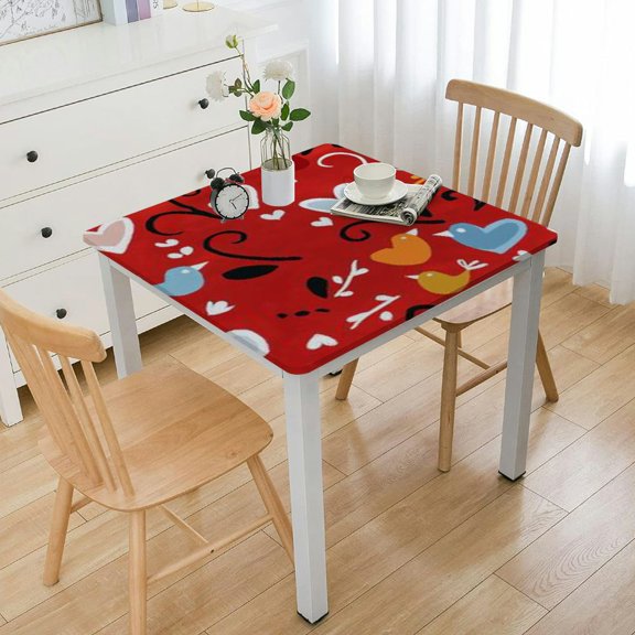 nygtbtfer Fitted Tablecloth Elastic Edged Table Cover, Romantic Heart Wipeable Table Cloths for Kitchen Dining Party Fit up Tables,White on Red