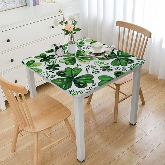 nygtbtfer Fitted Tablecloth Elastic Edged Table Cover,St Patrick Day Watercolor Wipeable Table Cloths for Kitchen Dining Party Fit up Tables,Green Leaves on White