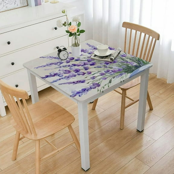 nygtbtfer  Fitted Tablecloth Elastic Edged Table Cover,Sweet Home Purple Lavender Flower  Wipeable Table Cloths for Kitchen Dining Party Fit up  Tables,Blossom Floral on Linen