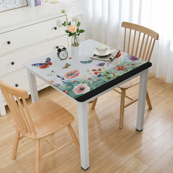 nygtbtfer  Fitted Tablecloth Elastic Edged Table Cover,Watercolor Spring Blossom Flower  Wipeable Table Cloths for Kitchen Dining Party Fit up  Tables,Butterfly Floral on White