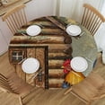 thumbnail image 1 of nygtbtfer Fitted Tablecloth for Round Table,Farmhouse Yellow Sunflower Flower Table Cover with Elastic Edge Table Cloth,Retro Wooden House Circle Table Covers for Kitchen 31-35, 1 of 8