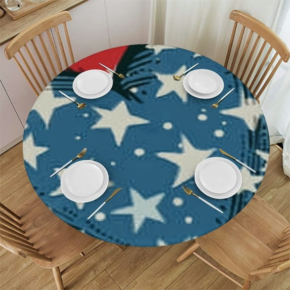 nygtbtfer Fitted Tablecloth for Round Table, Red Blue USA Flag Love Table Cover with Elastic Edge Table Cloth,Eucalyptus Retro Linen Table Covers for Kitchen Indoor Outdoor Party 54-58