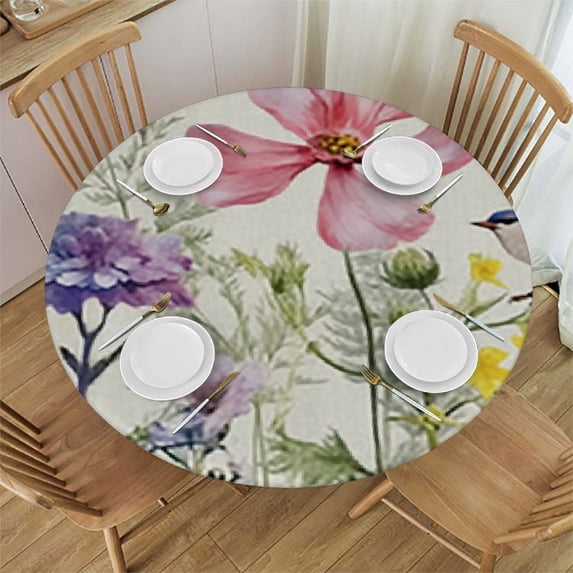 nygtbtfer Fitted Tablecloth Round Wild Flower Plants Elastic Edge Table Cover,Water Proof Spill Proof Table Cloth for Kitchen Dining Party 38-42