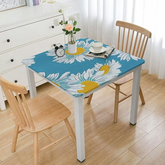 nygtbtfer Floral Daisy Flower Pattern Tablecloth Washable Wrinkle Free Table Cloths Cover Mat Lace for Parties Dining Room Kitchen Holiday Elastic Edge White