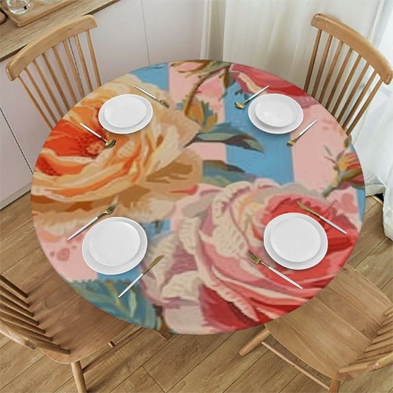 nygtbtfer Floral Flower Round Fitted Tablecloth, Round Table Cloth with Elastic Edged,Table Cover Fits Tables 46-50