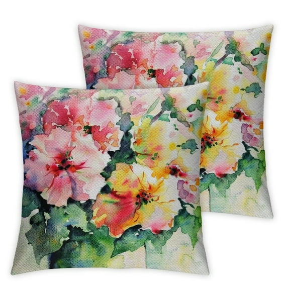 nygtbtfer Floral Throw Pillow Cushion Cover, Hydrangea Flower Bouquet in Watercolor Blossoms Botany Petals Image, Decorative Square Accent Pillow Case, Forest Green Yellow Pink White