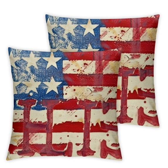 nygtbtfer Flower Patriotic Decorative Pillowcase Set of 2, Porch Outdoor Home Decor, American Flag USA Map Freedom Cushion Case White
