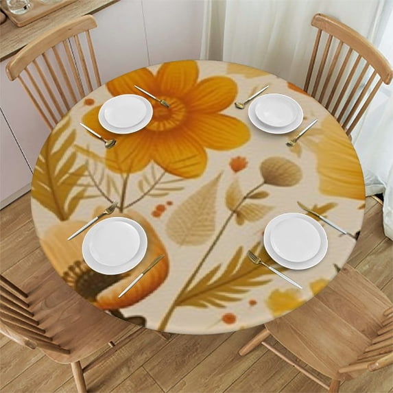 nygtbtfer Flower Round Fitted Tablecloth with Elastic Edge Natural Polyester Table Cloth Fits Round Tables Table Covers for Indoor Outdoor Picnic 54-58