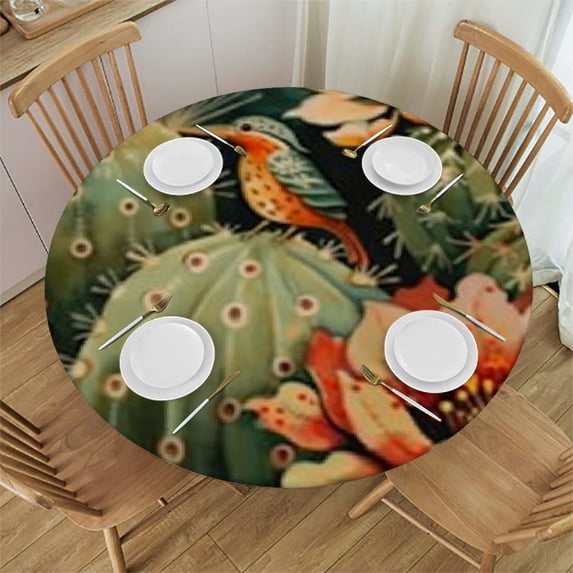 nygtbtfer Flower Round Fitted Tablecloth with Elastic Edge Fitted Table Cloth for Round Table Circular Table CoverWipeable Round Elastic Table Cloth 46-50
