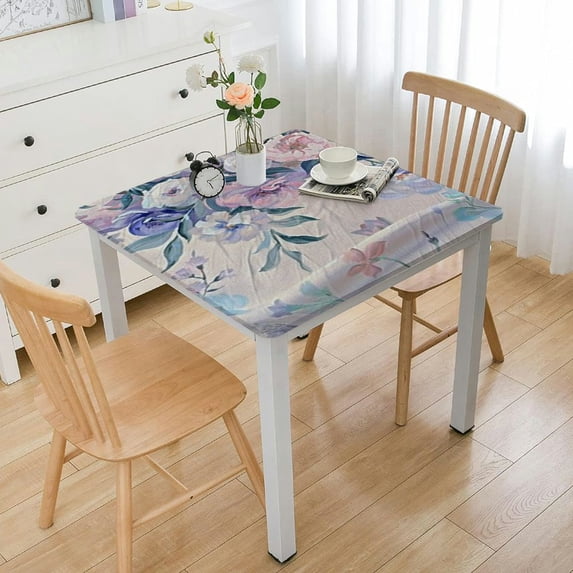 nygtbtfer Flower Square Fitted Tablecloth, Flower Style Texture, Elastic Edge, Suitable for Catering and Kitchen, Square Table white