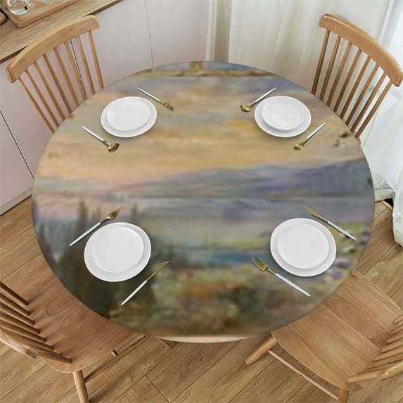 nygtbtfer Flowers Window Round Fitted Tablecloth with Elastic Edge Fitted Table Cloth for Round Table Circular Table Cover Wipeable Round Elastic Table Cloth 31-35