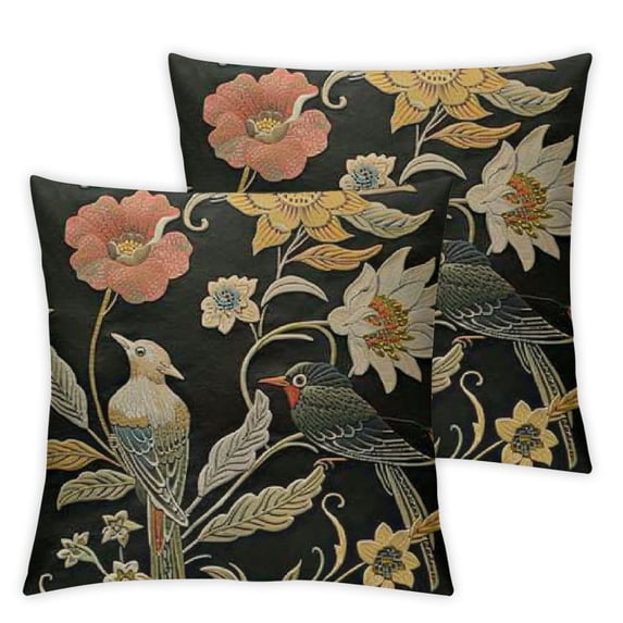 nygtbtfer Flowers and Birds Throw Pillow Case Cushion Cover Art Nouveau Style Vintage Old Retro Style Linen for Couch Bed Sofa Car White