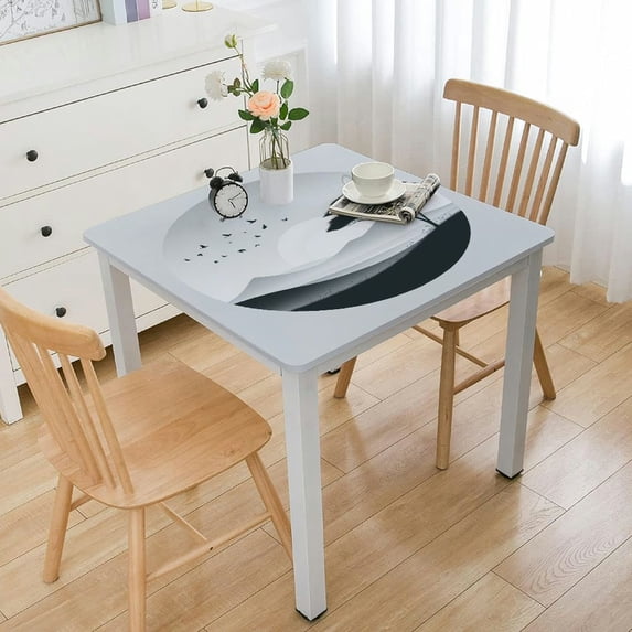 nygtbtfer Foggy Forest Table Cloth, Fitted Tablecloths with Elastic Edge, WipeableTable Cover for Kitchen Wedding Grey Black Silhouette
