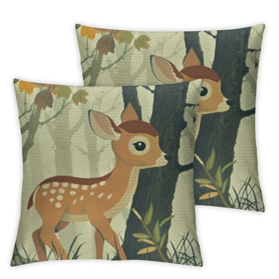 nygtbtfer Forest Animal Pillow Set of 2 Decorative Throw Pillowcases Polyester Linen for Sofa Couch Kids Classroom Decor White
