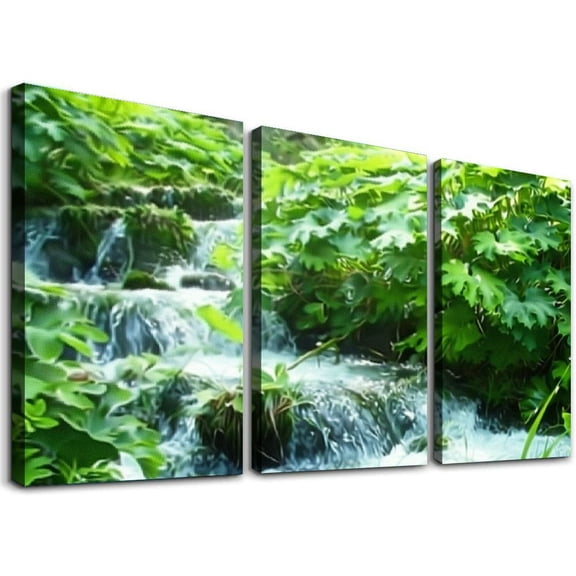 nygtbtfer  Forest Stream Wooden Path River Landscapes  SINGLE Canvas Art Print Box Framed Picture Wall Hanging - Hand  - Framed And Ready To Hang  12x16x3pcs